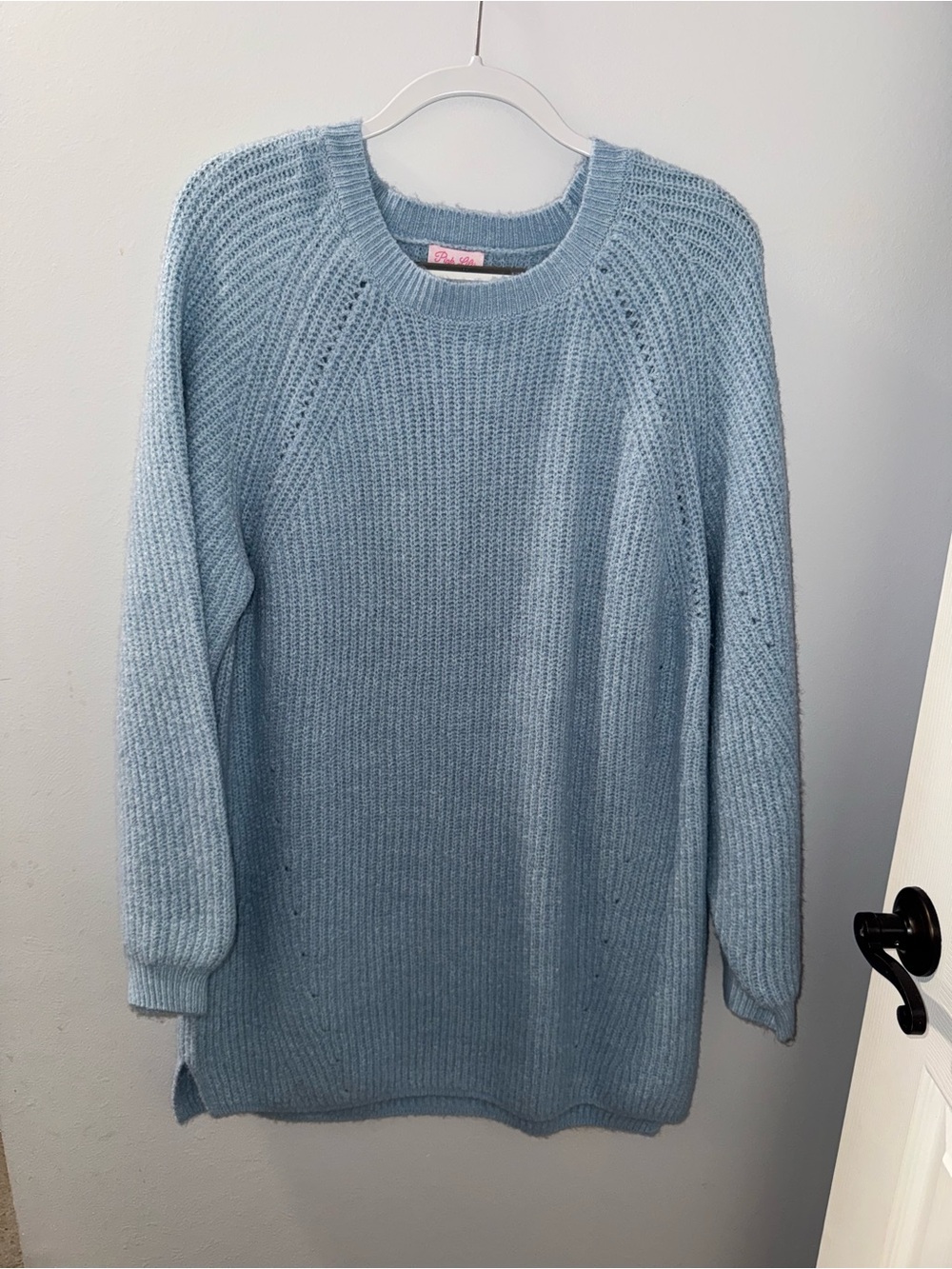 Pink Lily Light Blue Oversized Knit Sweater Tunic Medium
